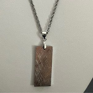 Natural Muonionalusta Meteorite FreeSize Rectangular Silver Pendant 925 Unisex